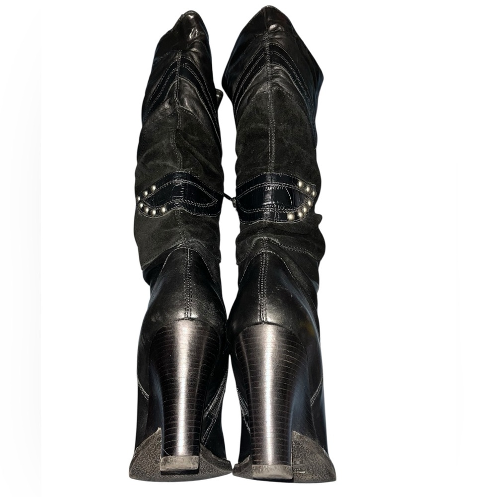 Bronx Vintage Marika Tall Black Wedge Leather Boots Size 38 (7.5-8) - Picture 4 of 7